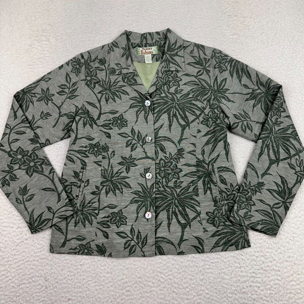 Tommy Bahama Silk Jacket Women 8 Blazer Button Front Tropical Print Casual Green